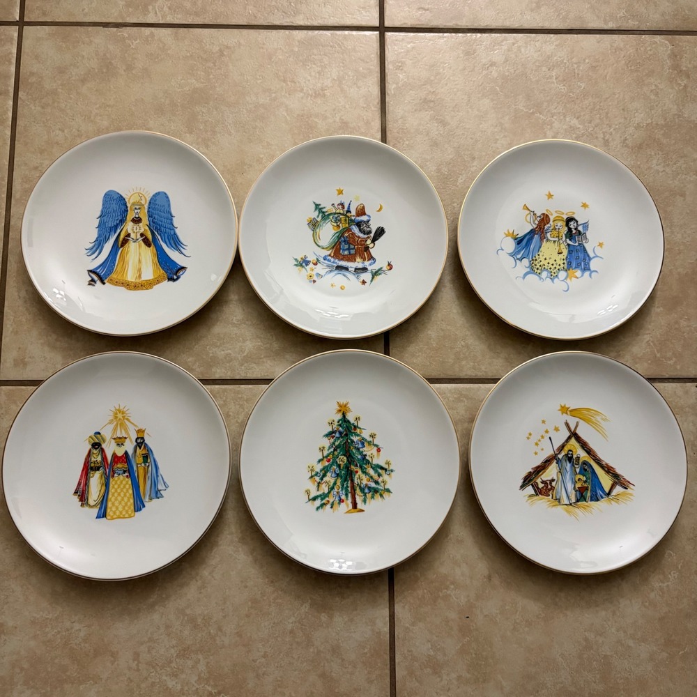 6 Vintage Hutschenreuther Christmas Plates 10" Santa Angels Kings Tree, Germany